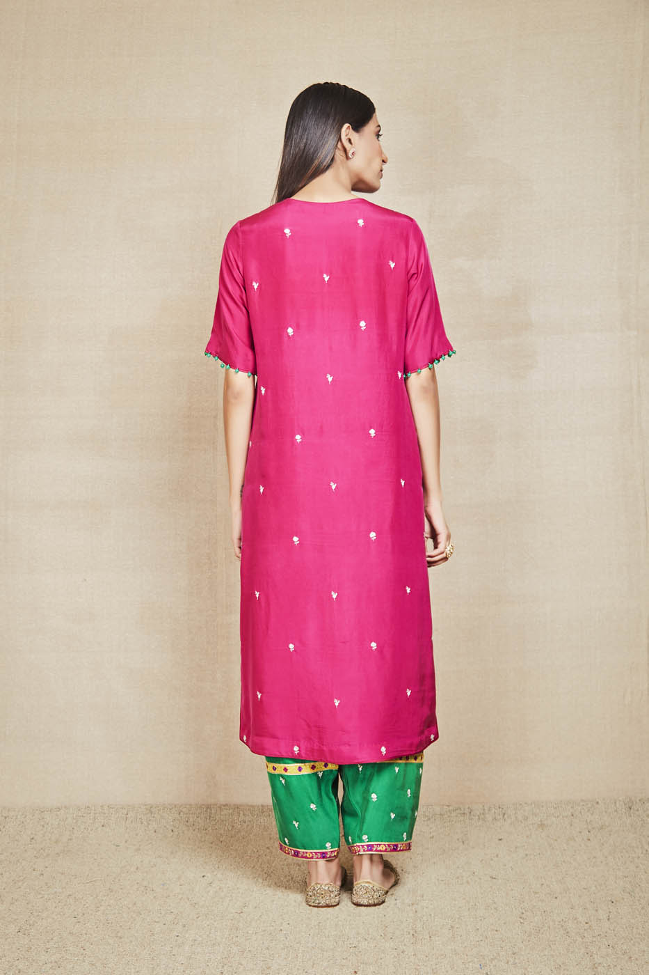 basanti majenta kurta set