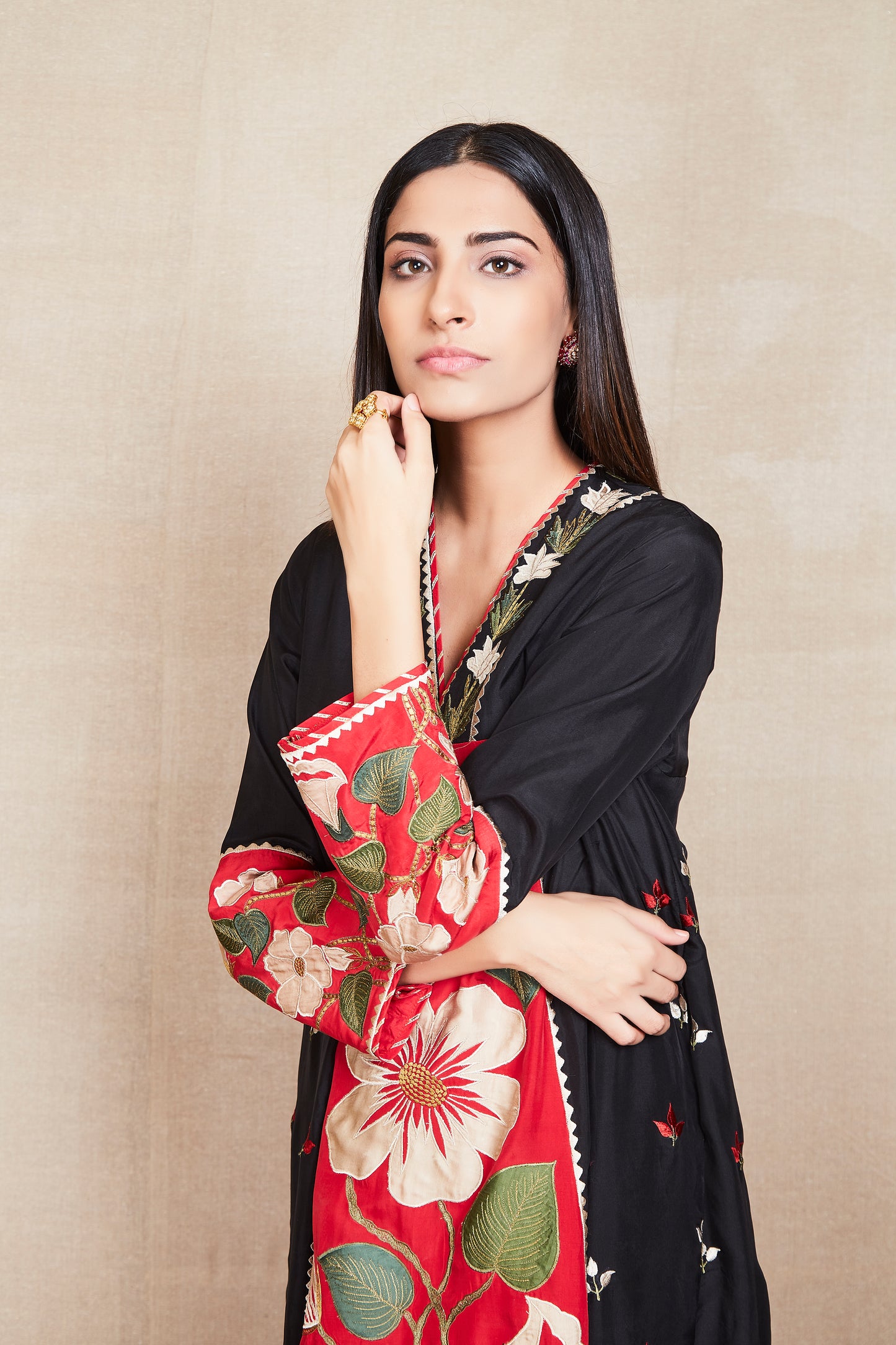 kosha dark red kurta set