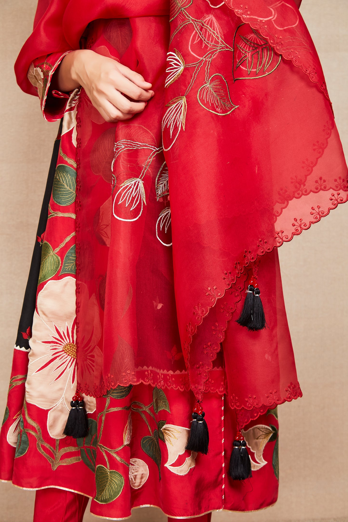 kosha dark red kurta set