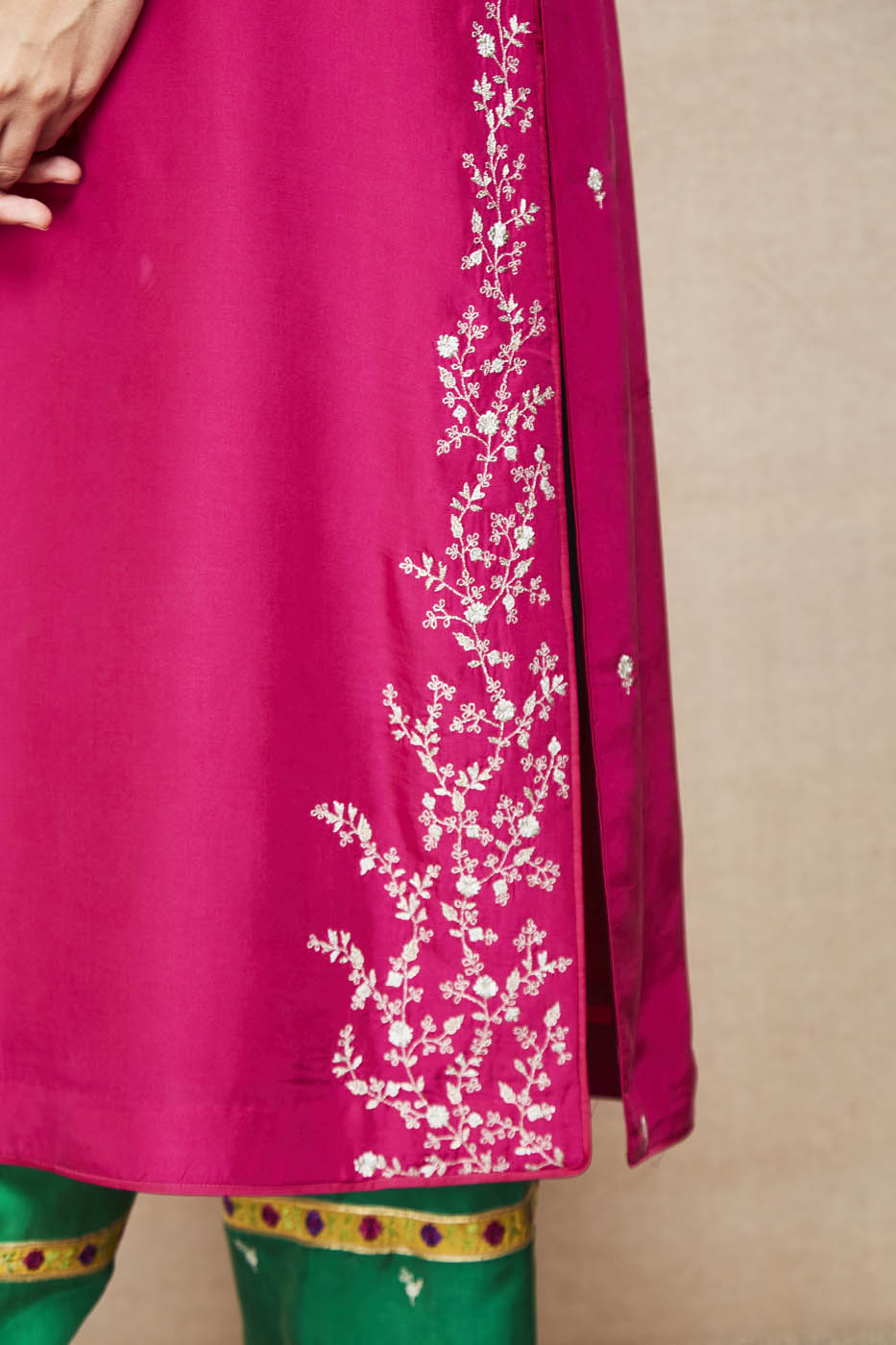 basanti majenta kurta set