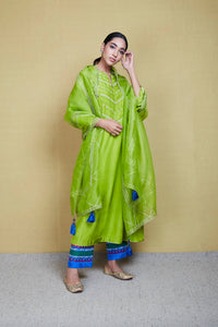 muskaan yellow green kurta set