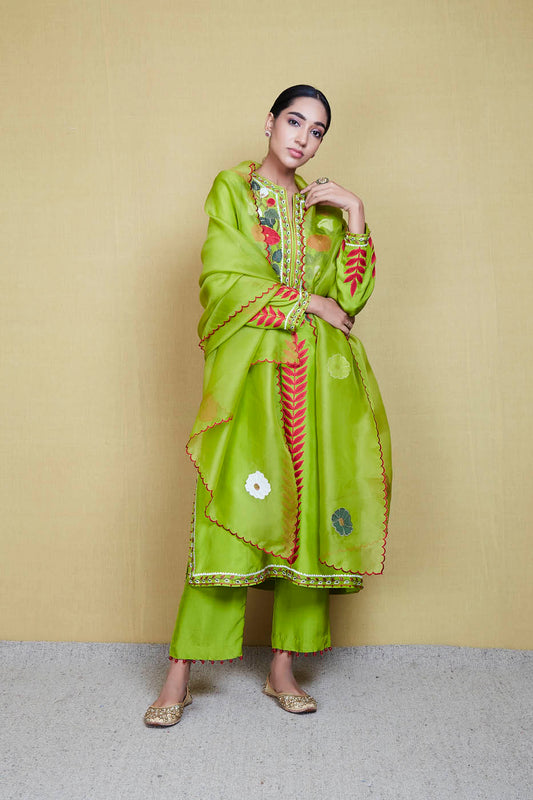esha yellow green kurta set