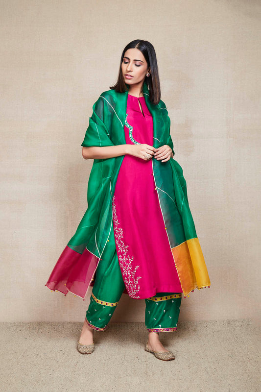 basanti majenta kurta set
