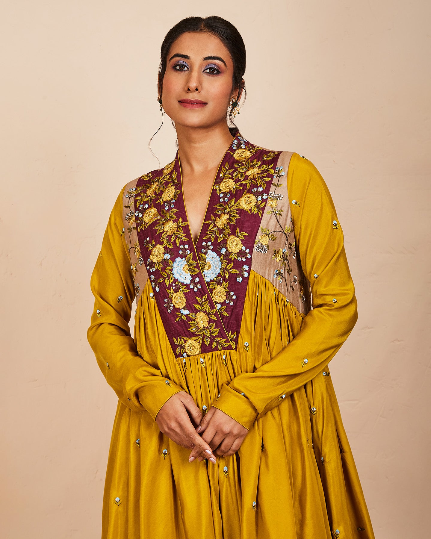 dhara anarkali set mustard