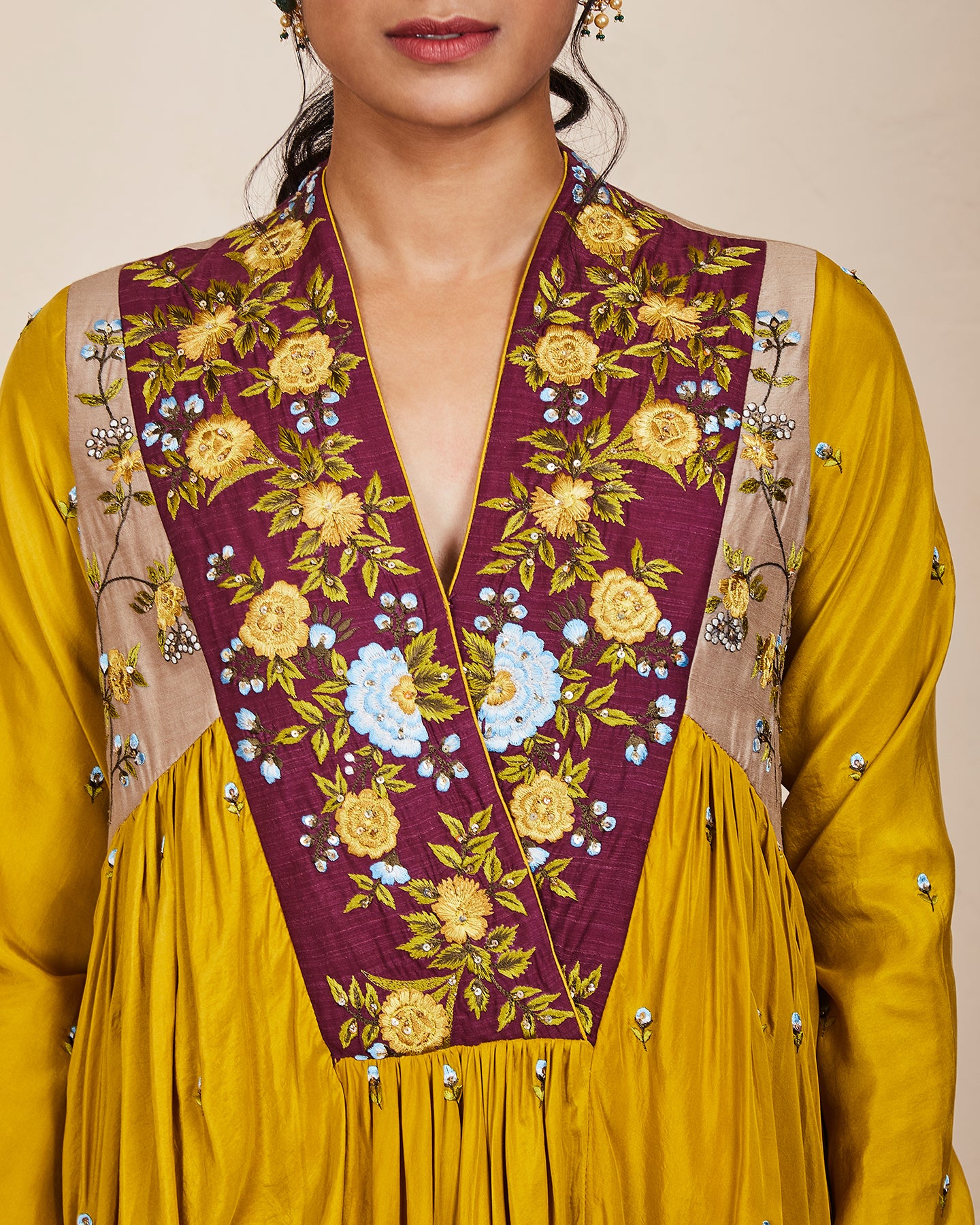 dhara anarkali set mustard