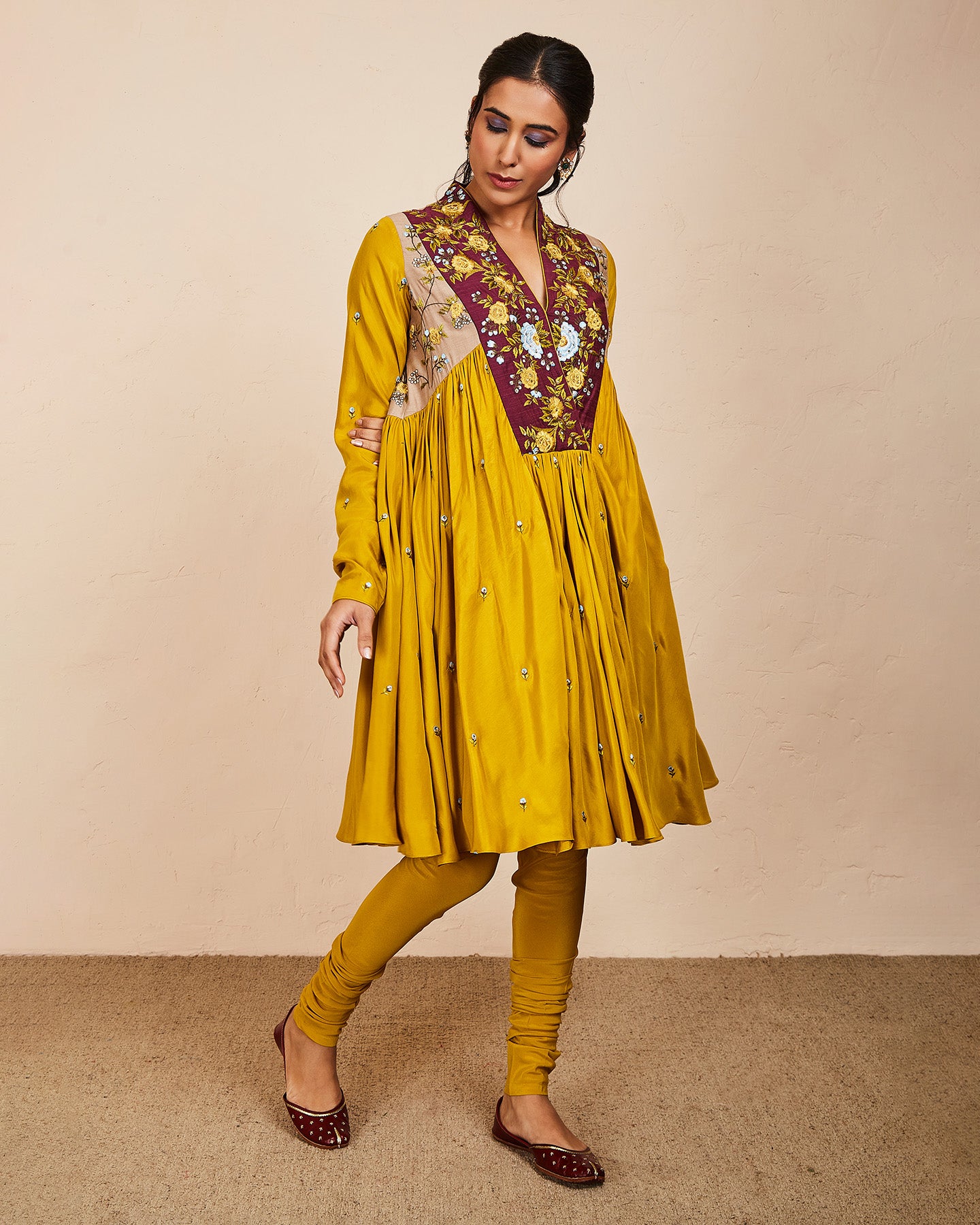 dhara anarkali set mustard