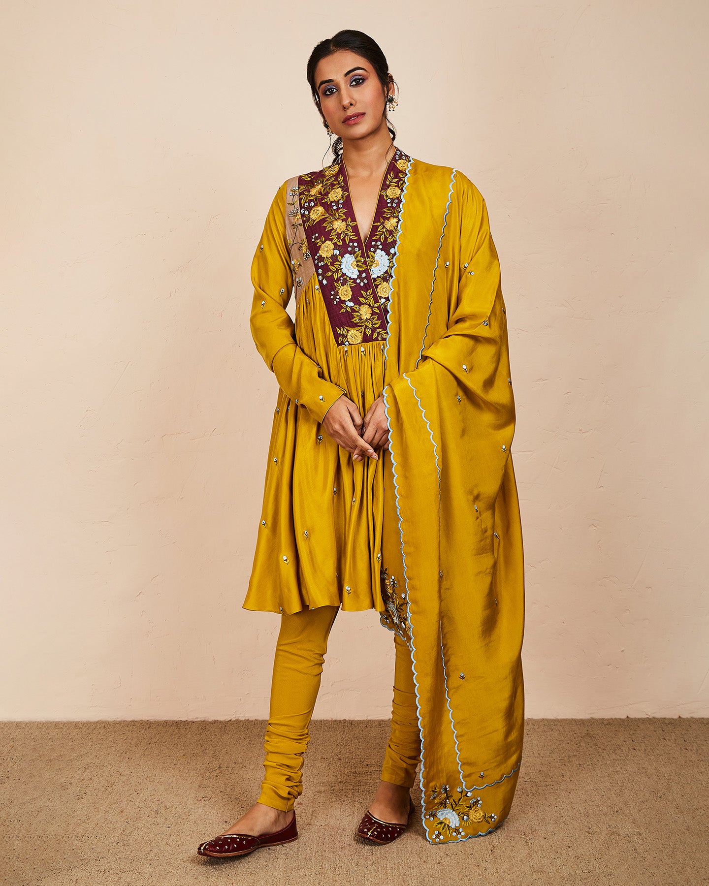 dhara anarkali set mustard