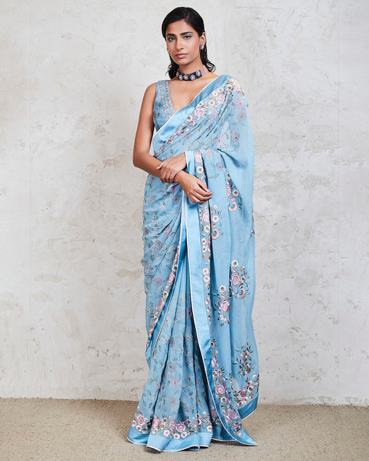 zunira saree set blue