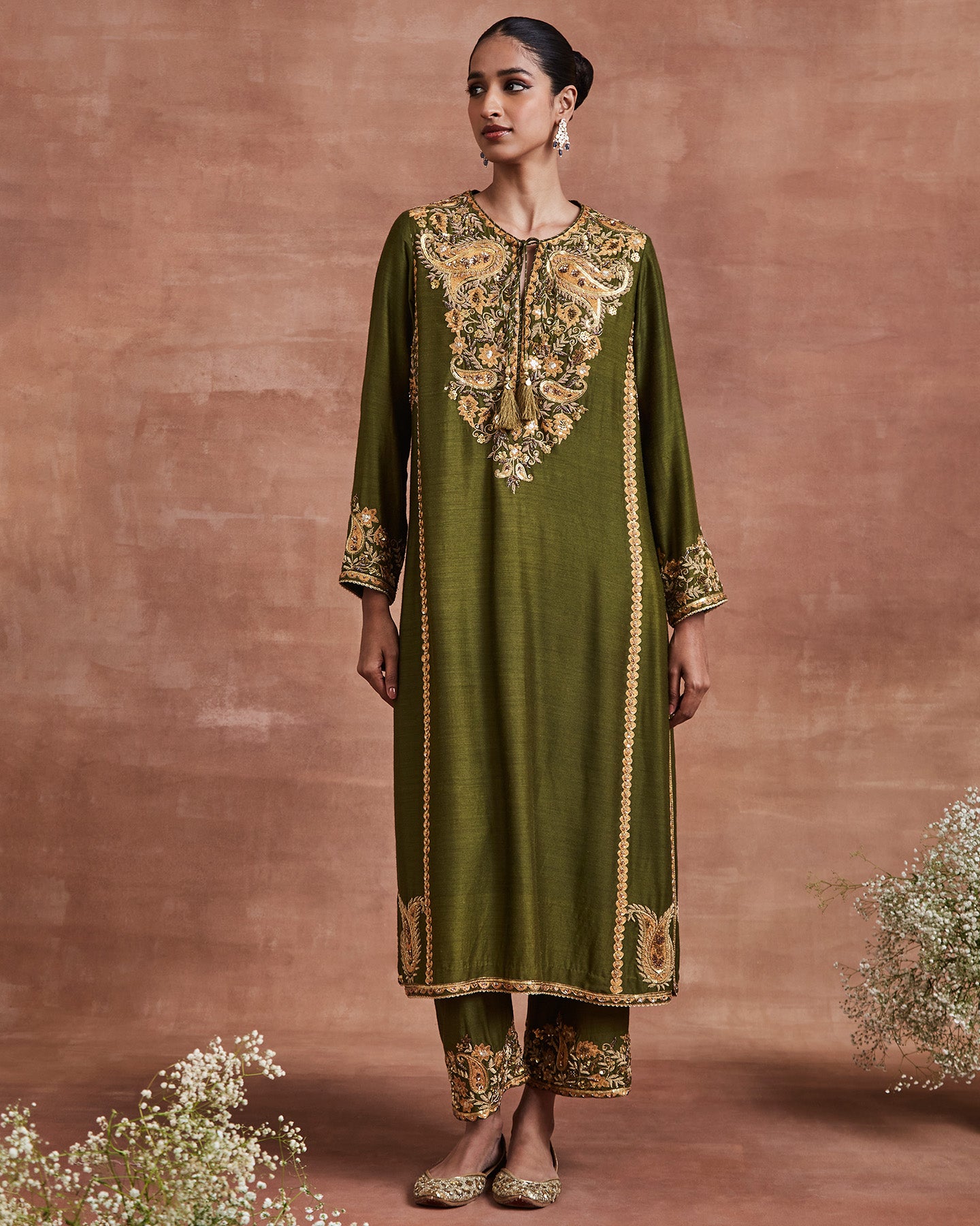 veda kurta set olive beige