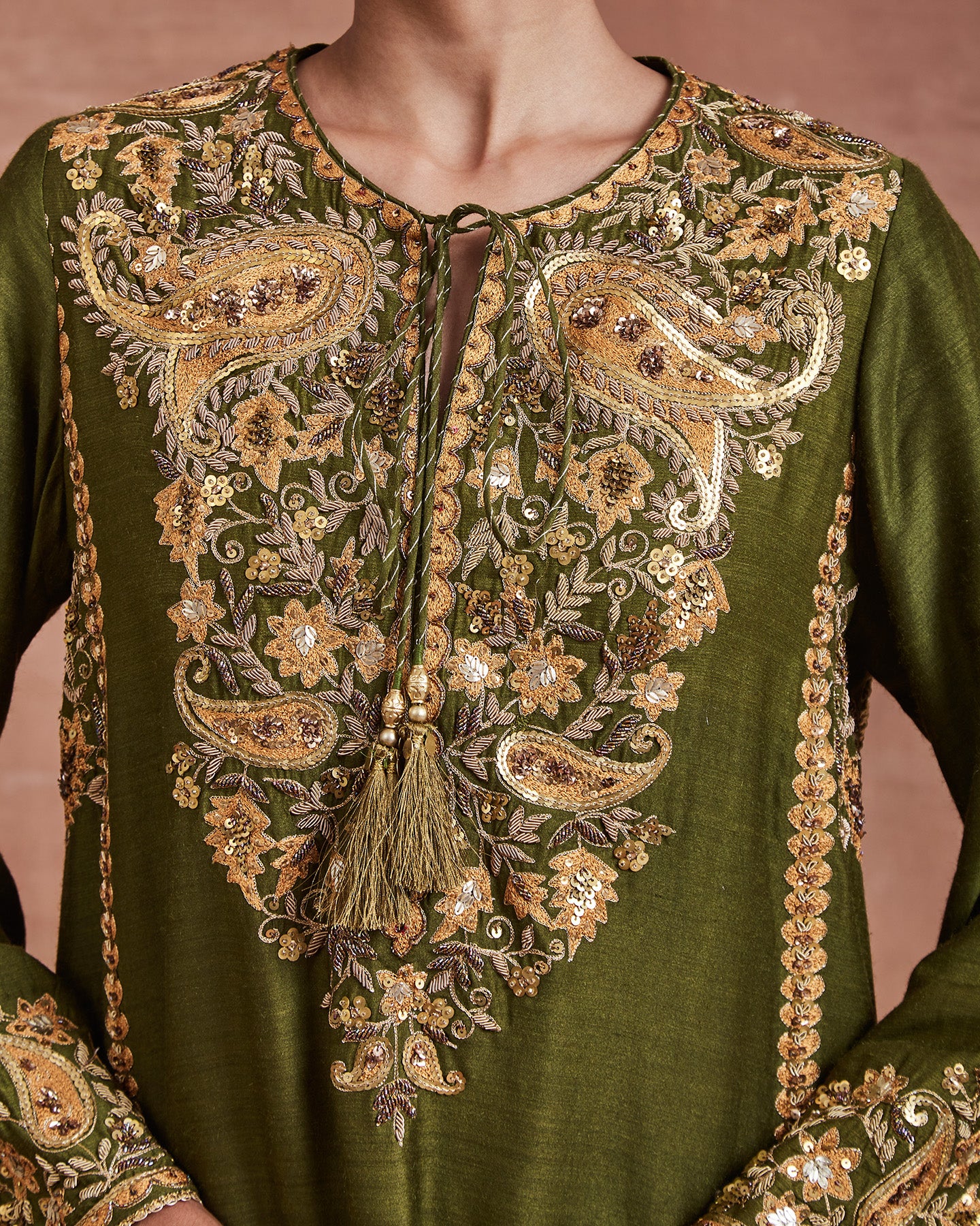 veda kurta set olive beige