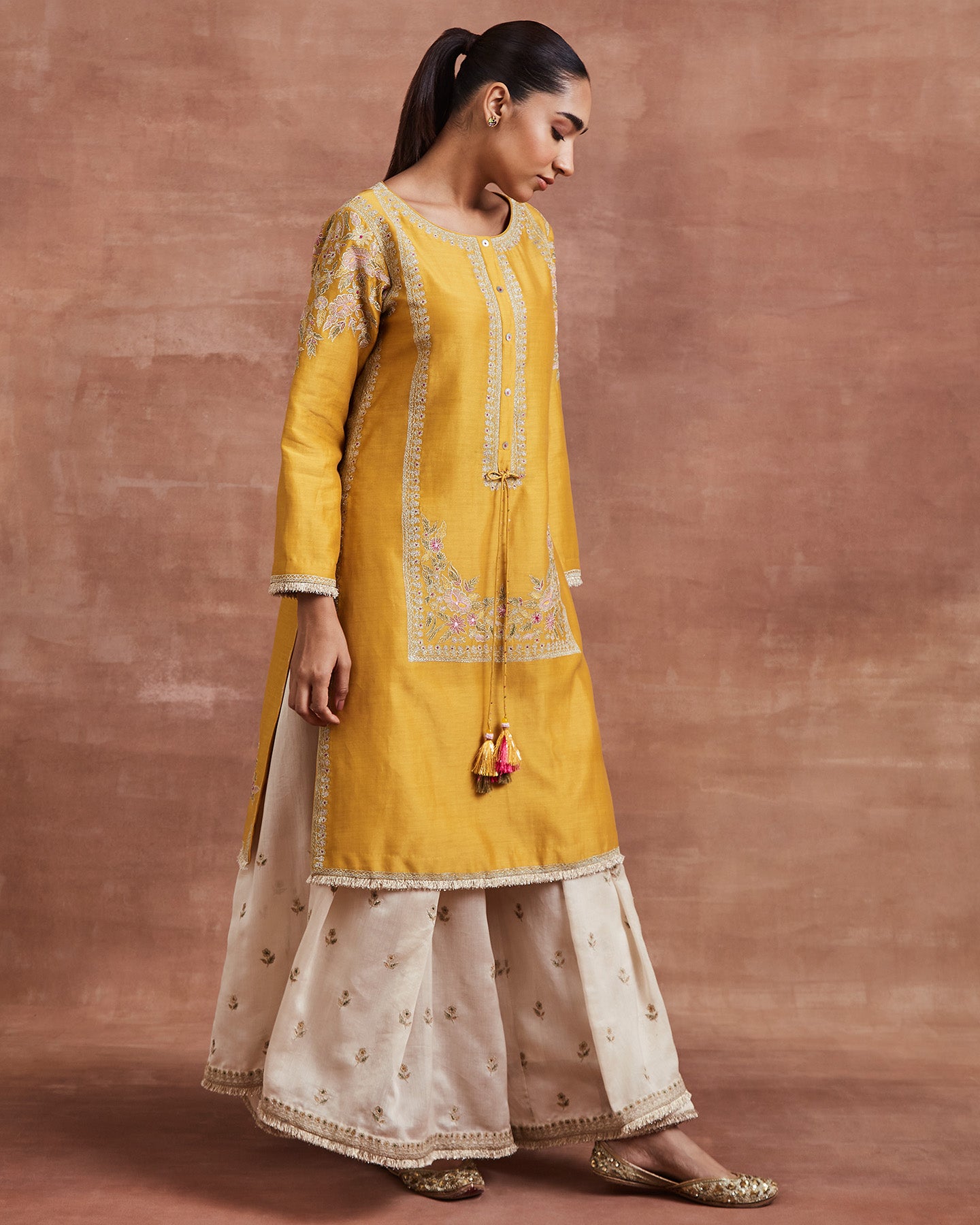 chahal kurta set yellow beige
