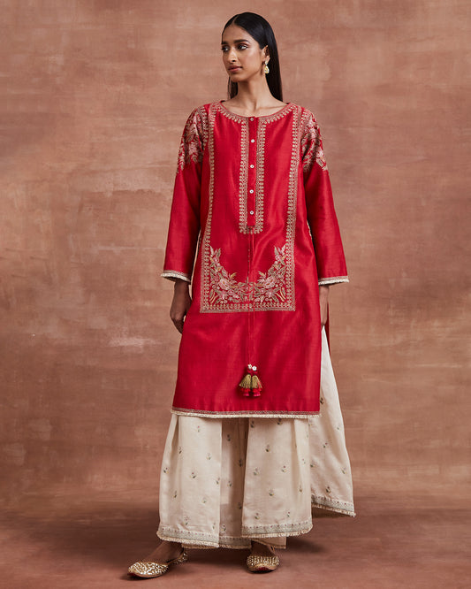 dipal kurta set red beige