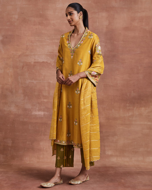 damini kurta set yellow olive