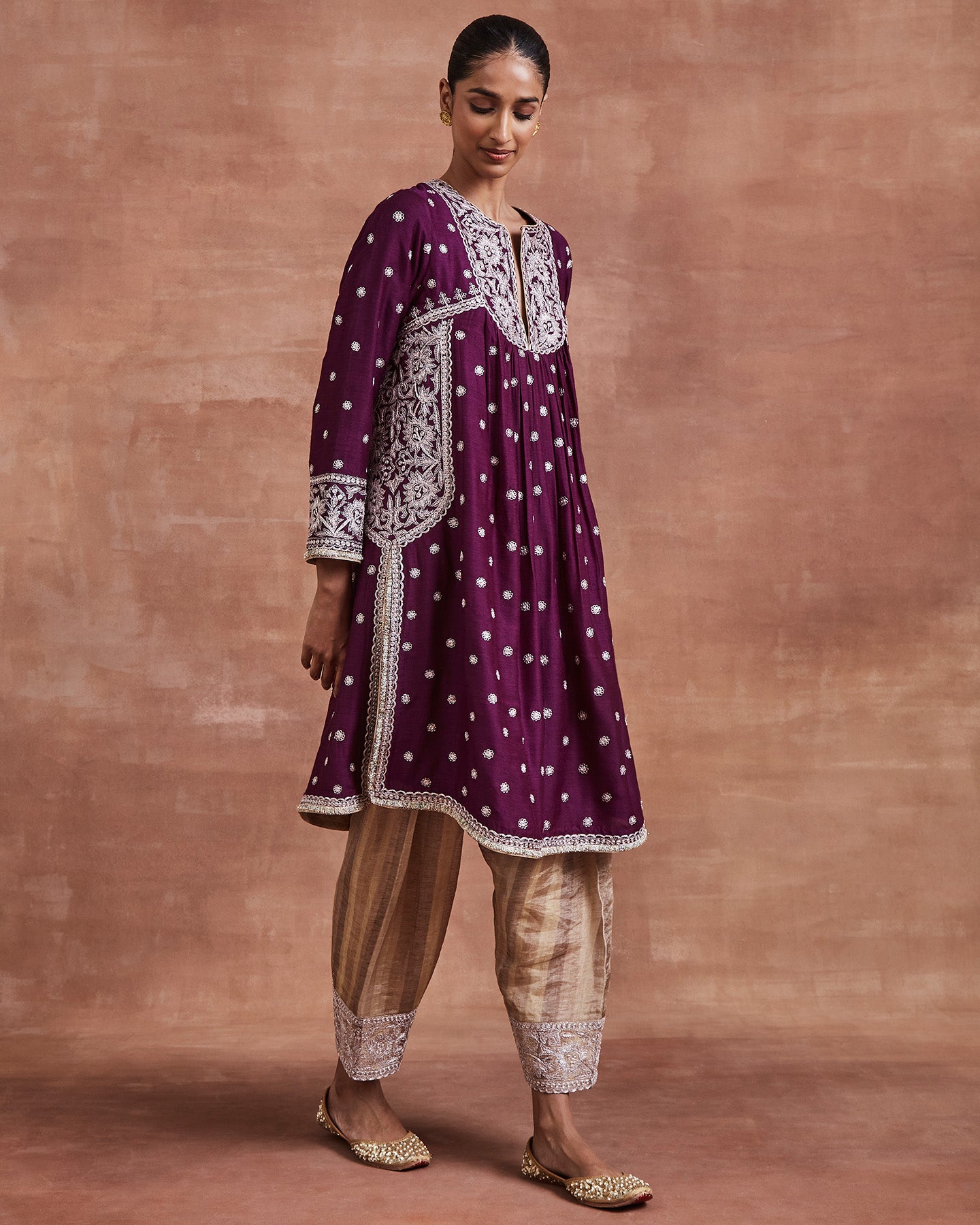 lahar kurta set purple silver