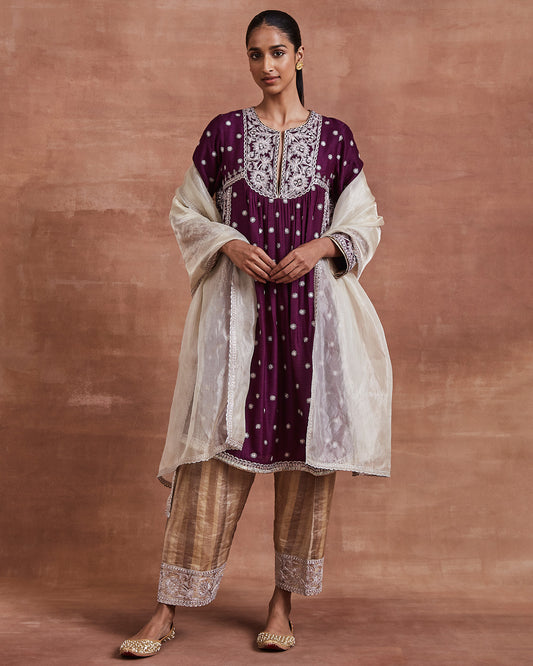 lahar kurta set purple silver