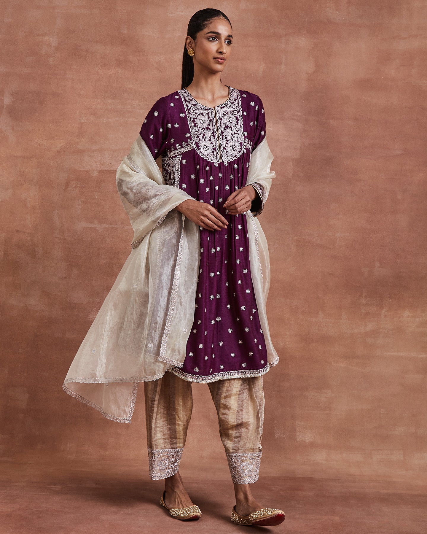 lahar kurta set purple silver