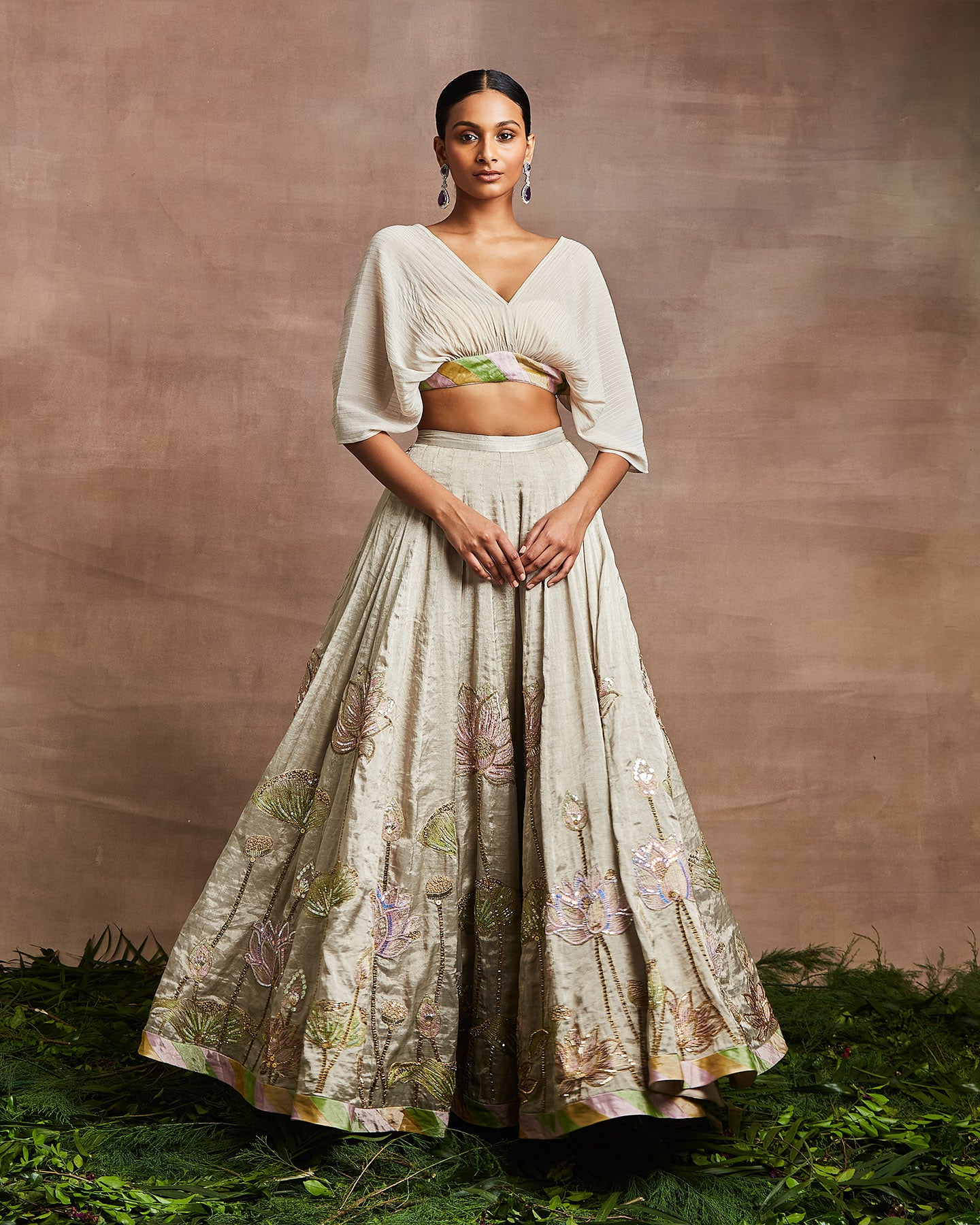 kyda lehenga set silver