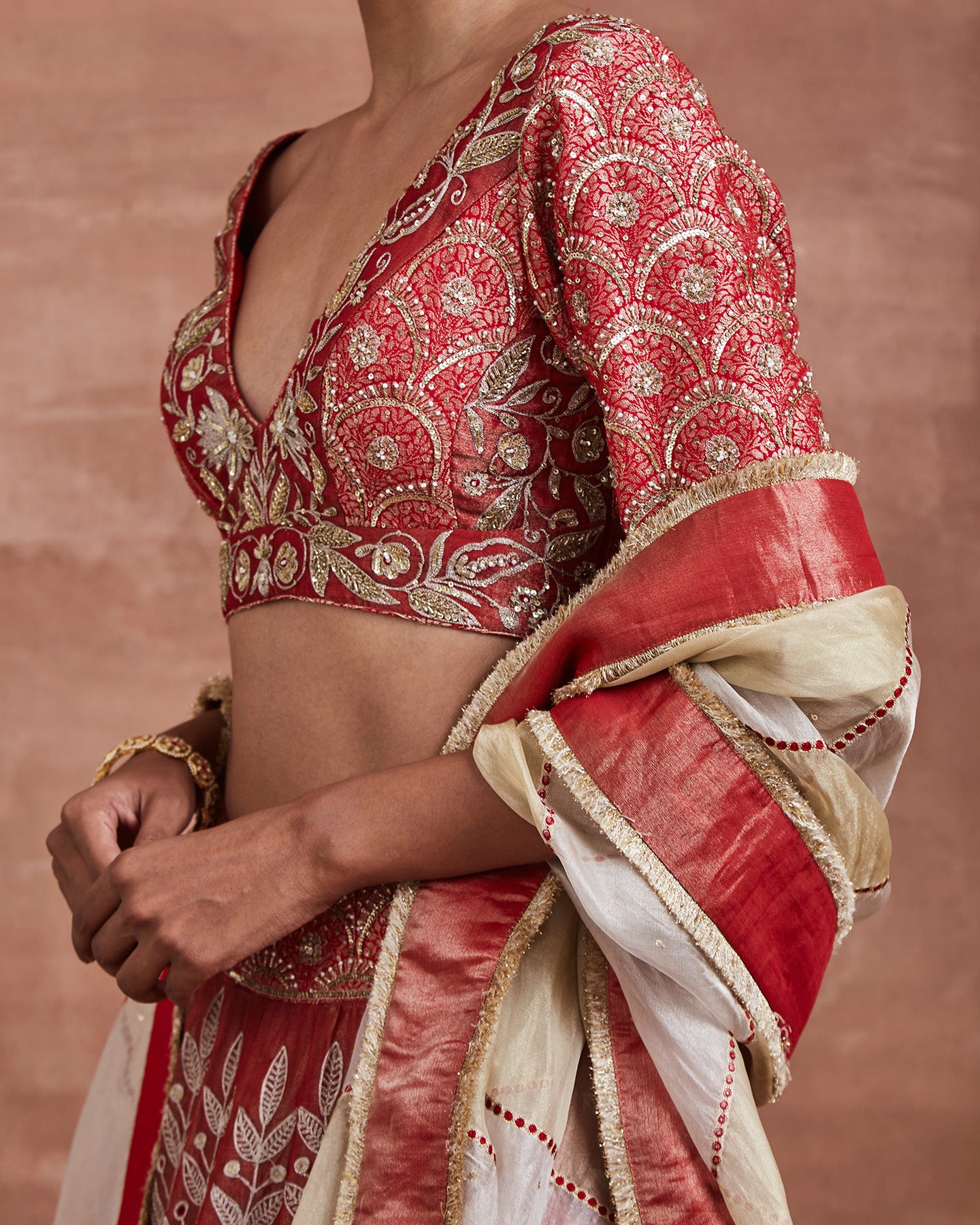aaloka lehenga set red gold