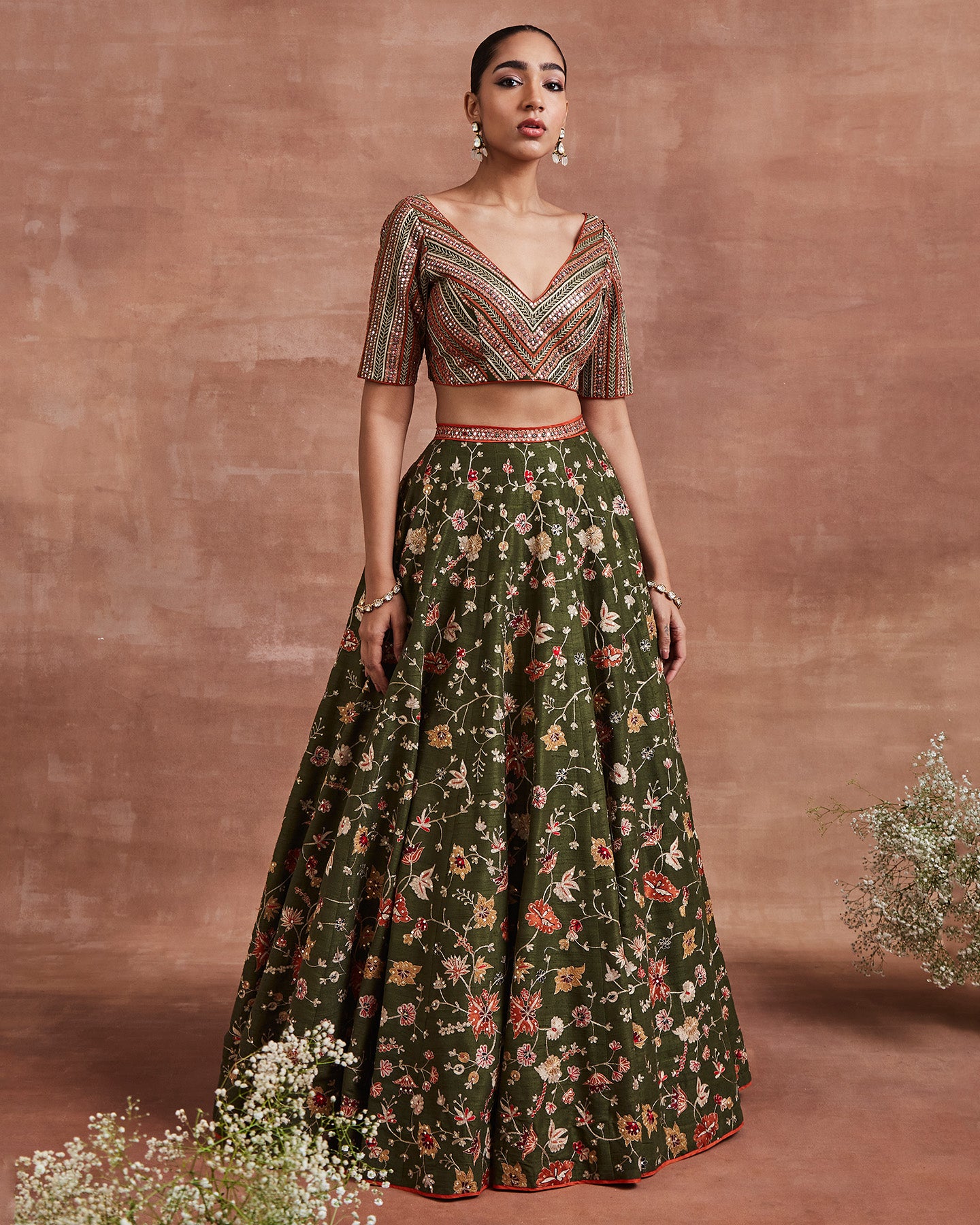 mehdi lehenga set olive