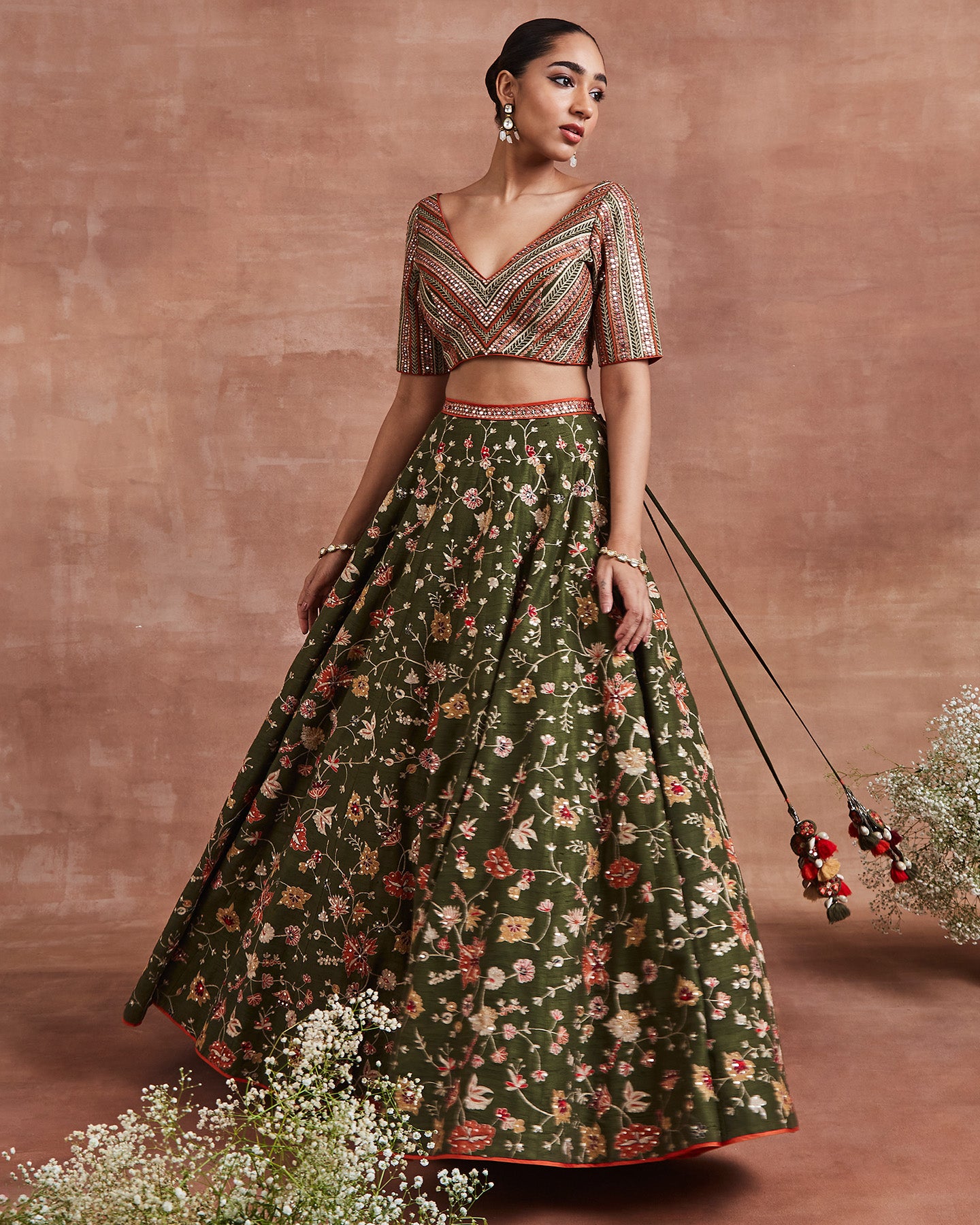 mehdi lehenga set olive
