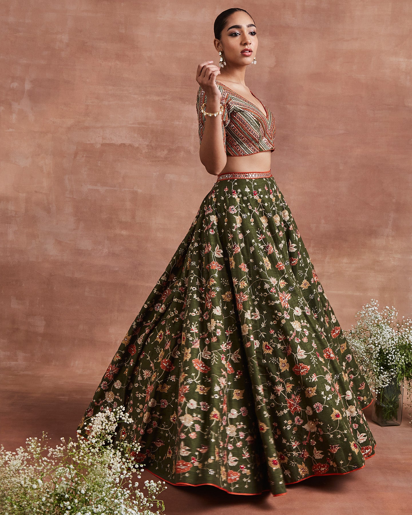 mehdi lehenga set olive