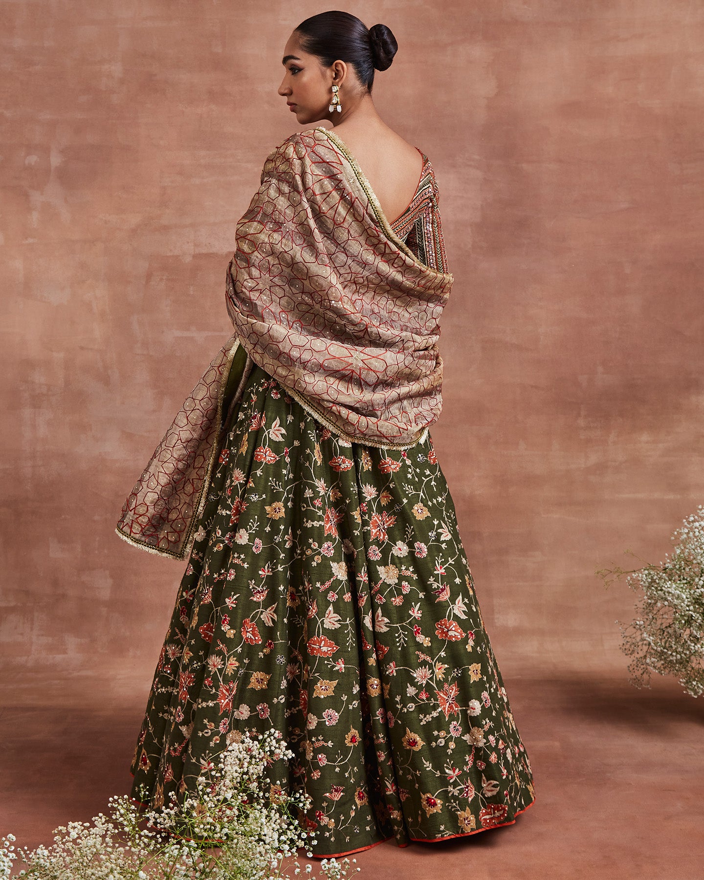 mehdi lehenga set olive