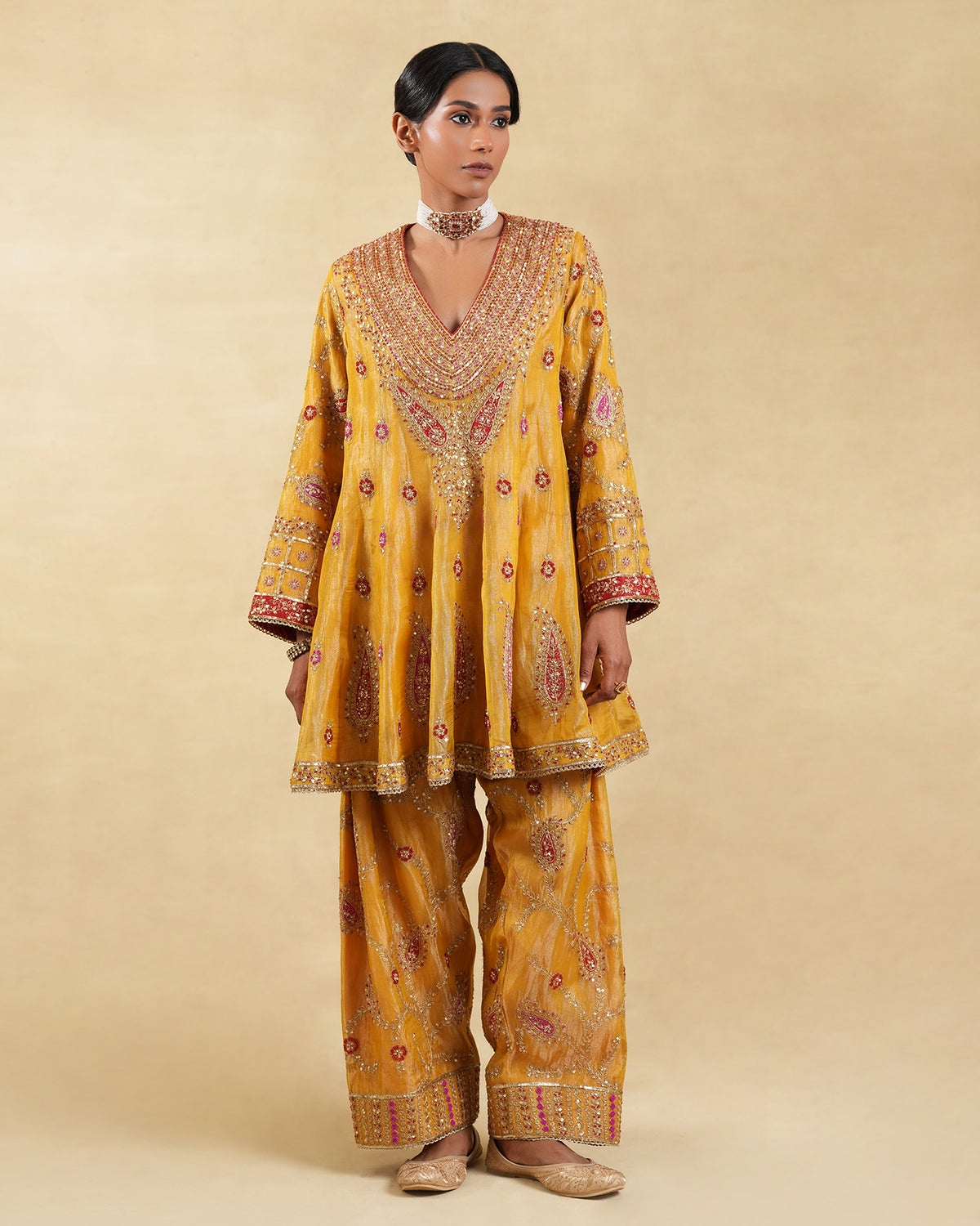 Zard Short Anarkali Set