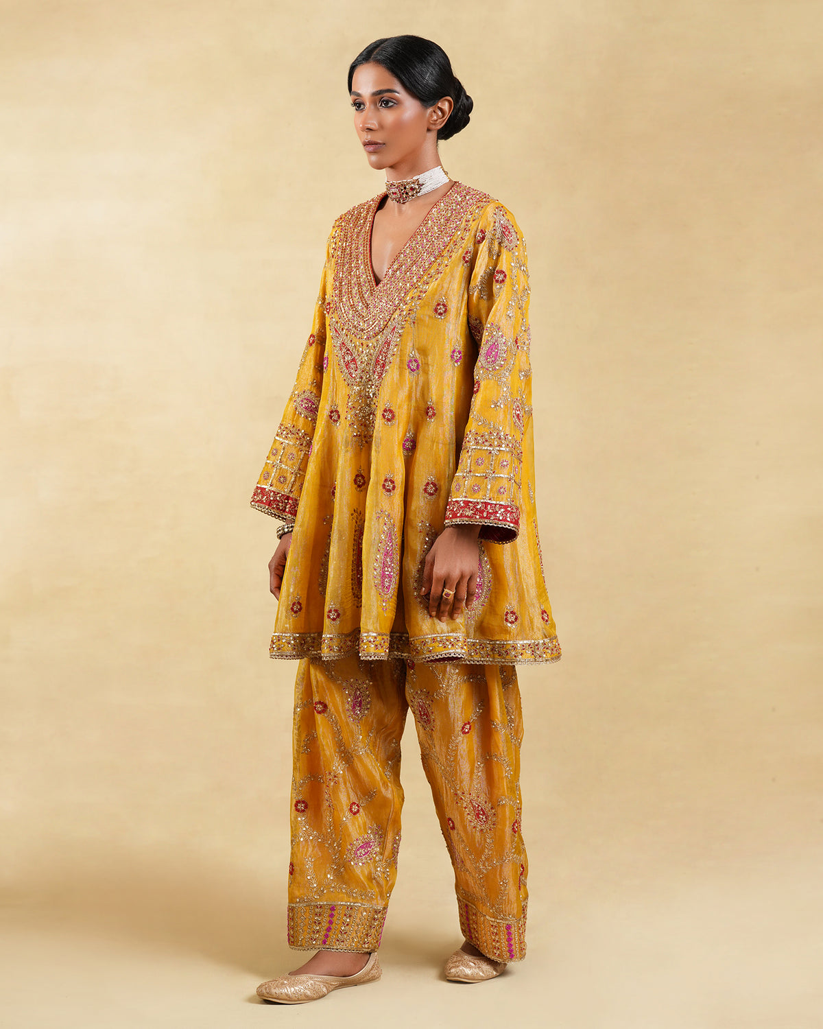 Zard Short Anarkali Set