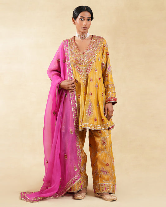 Zard Short Anarkali Set