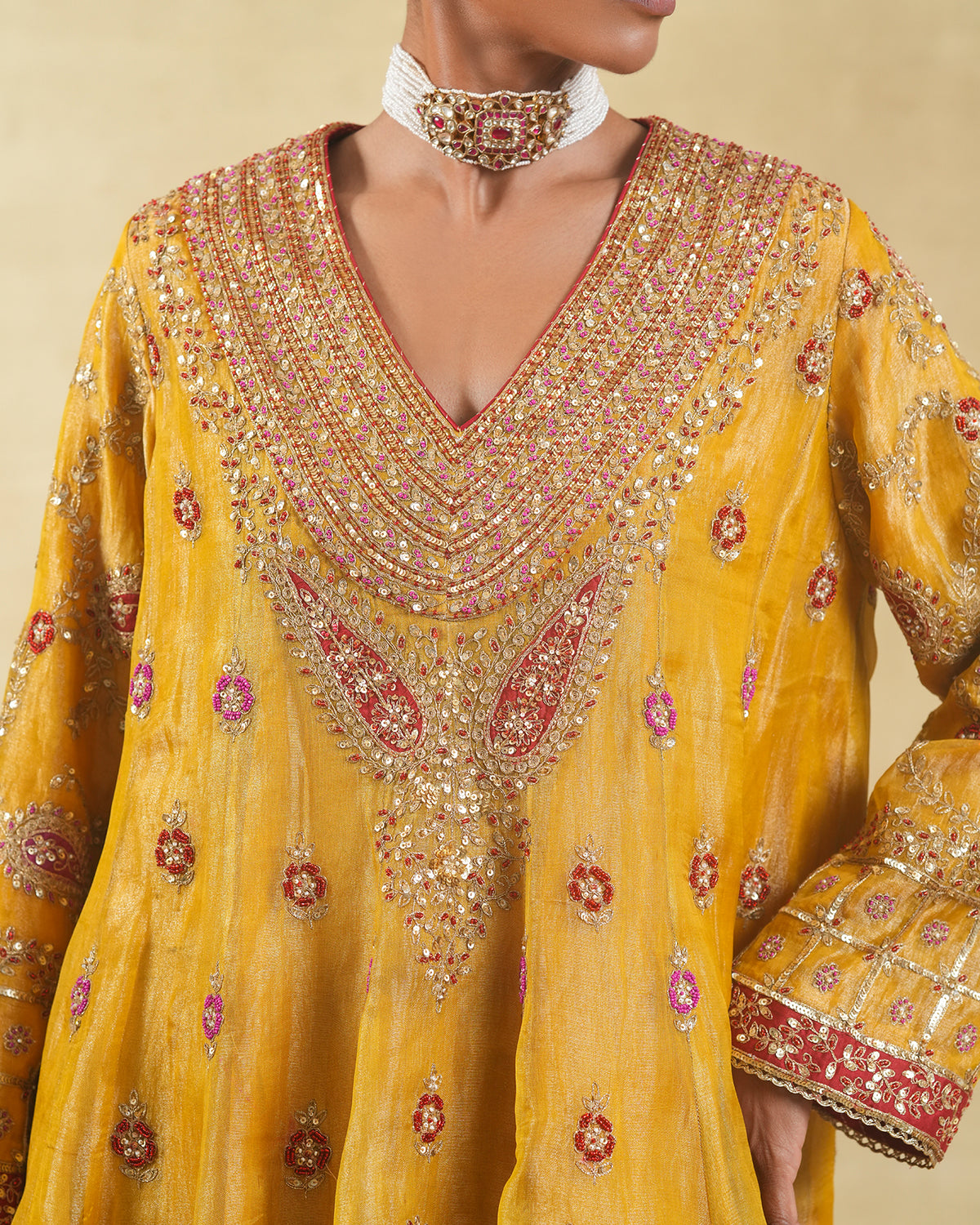 Zard Short Anarkali Set
