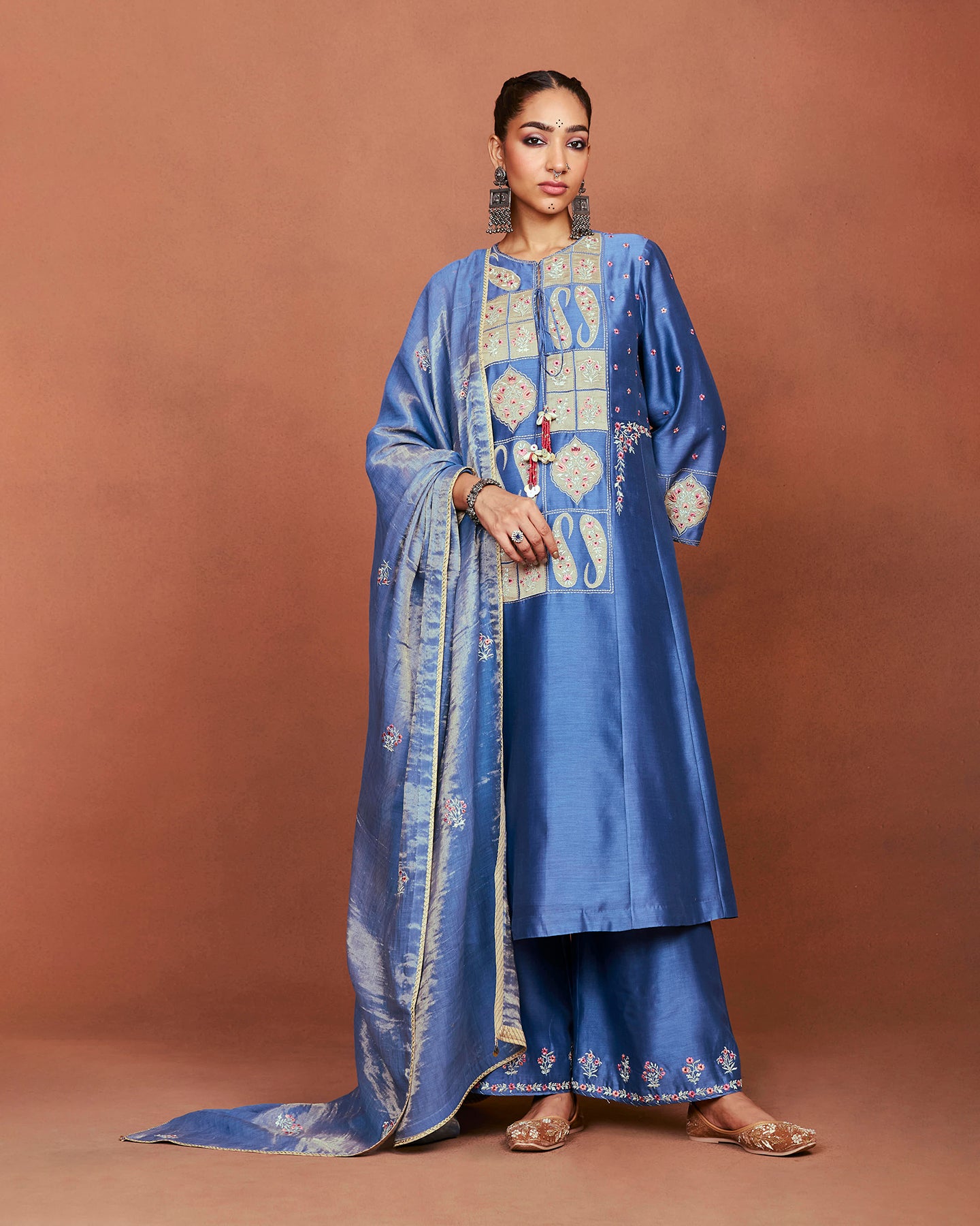 Oor Medium Blue Long Kurta Set