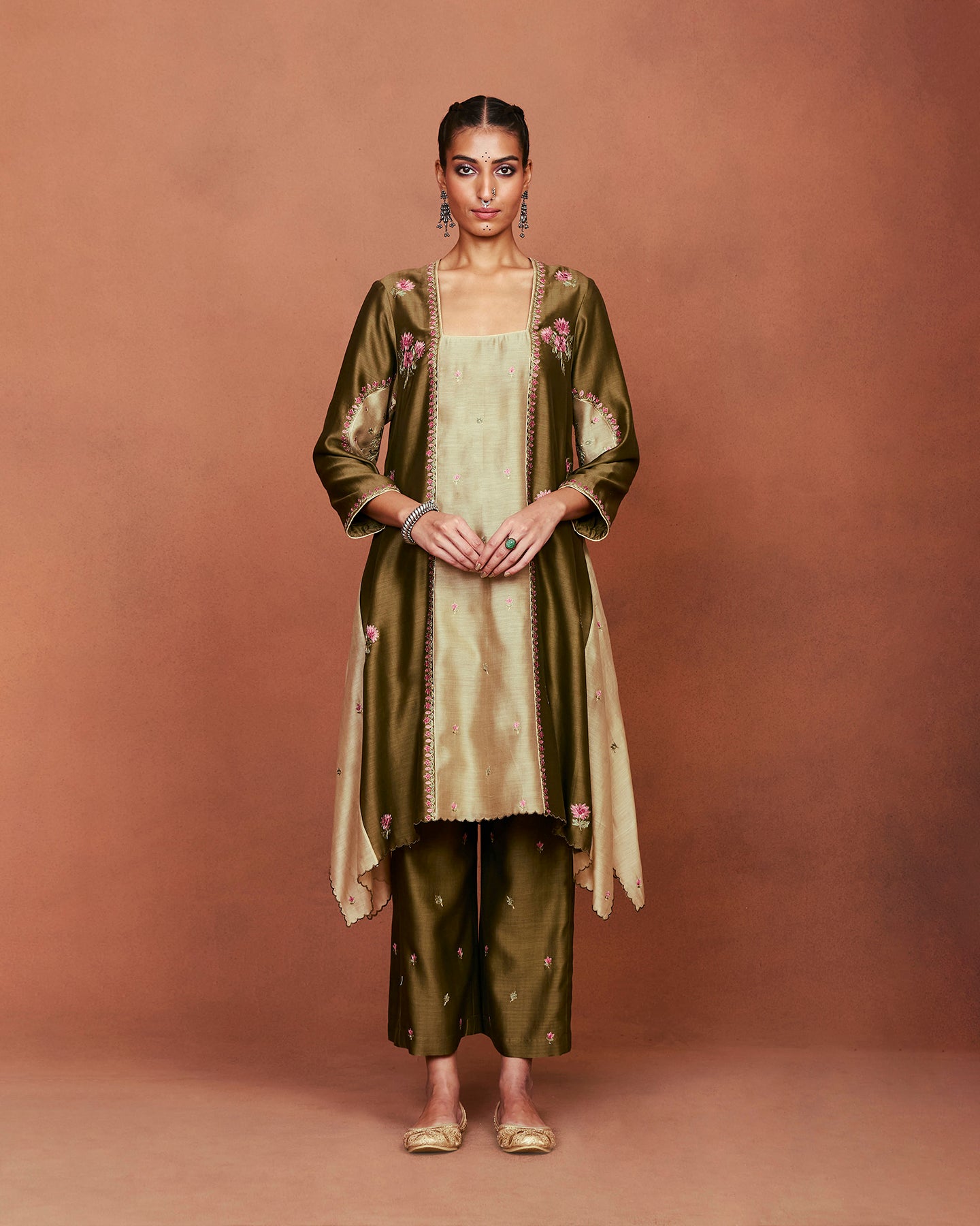 Leya Olive Green Long Kurta Set