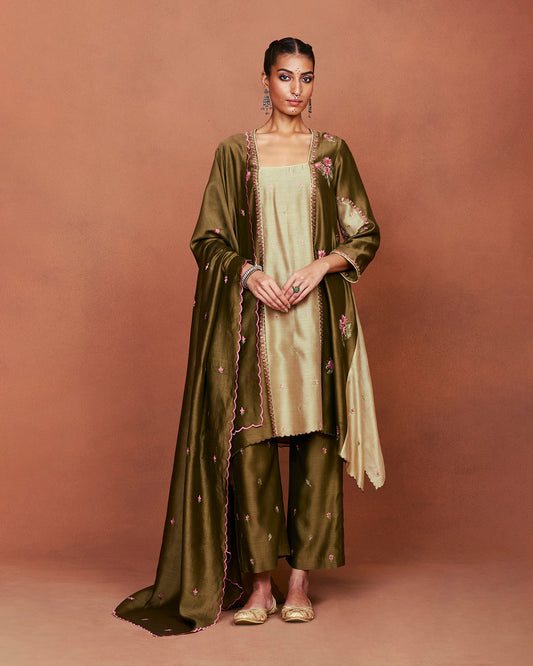 Leya Olive Green Long Kurta Set