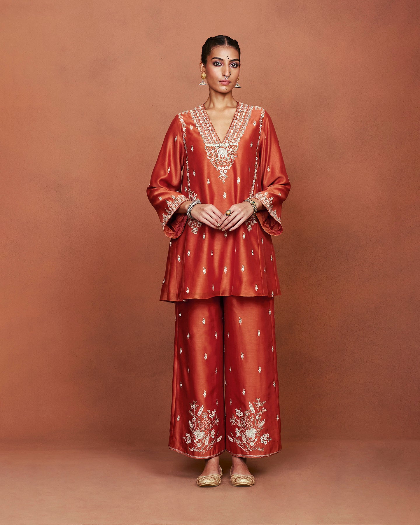 Azi Rusty Orange Short Kurta Set