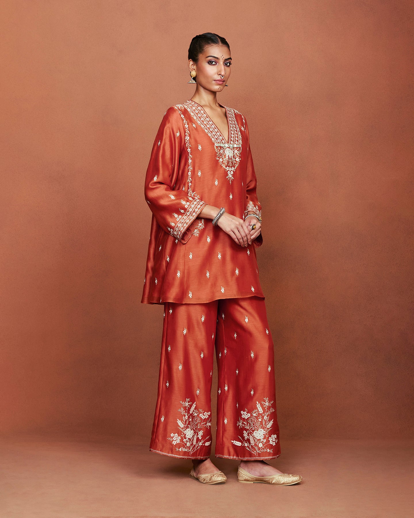 Azi Rusty Orange Short Kurta Set