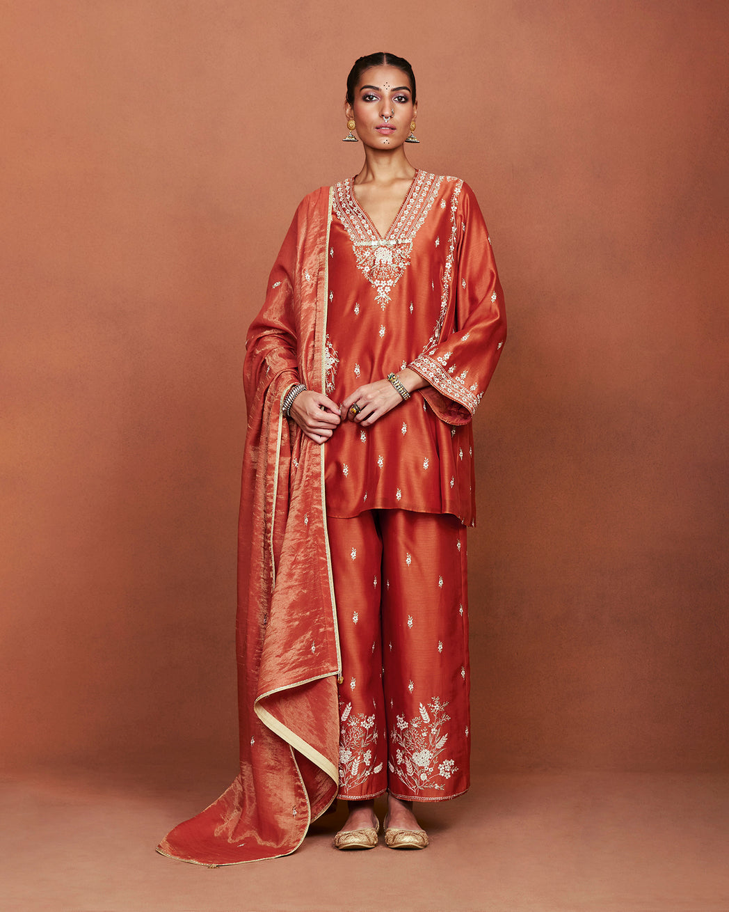 Azi rusty orange short kurta set