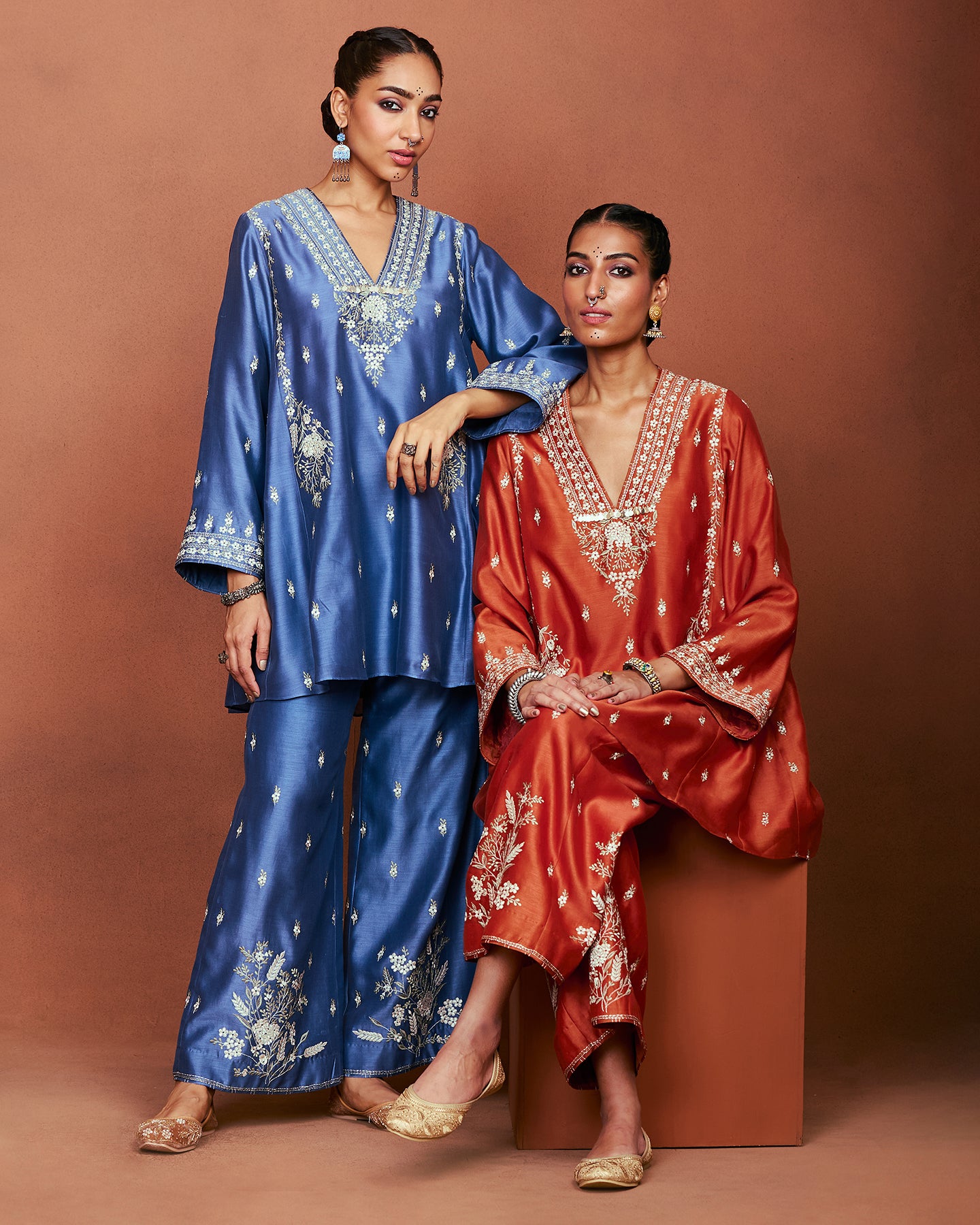 Azi Medium Blue Short Kurta Set