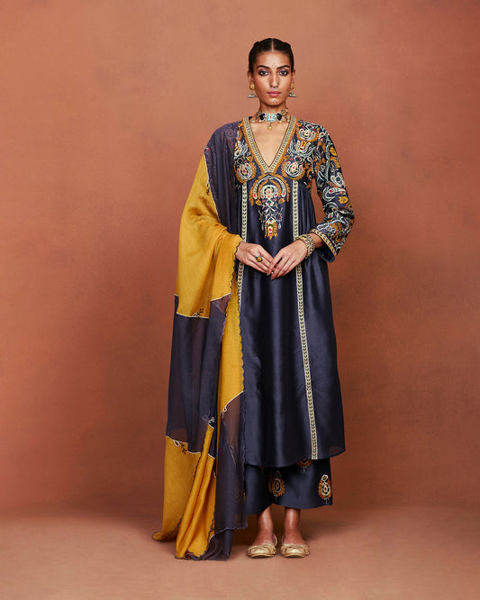 Nira Charcoal Grey Long Kurta Set