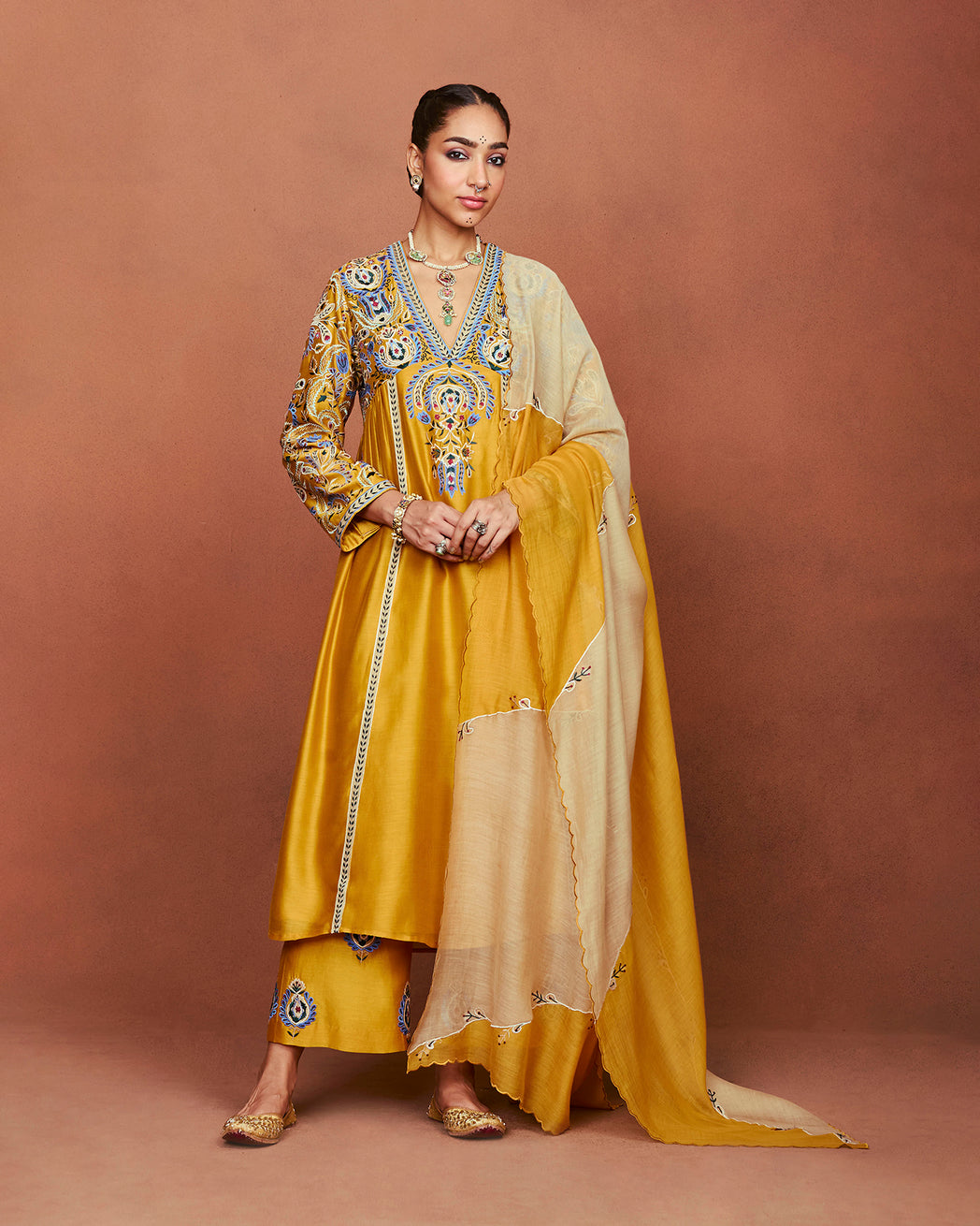 Nira mustard long kurta set