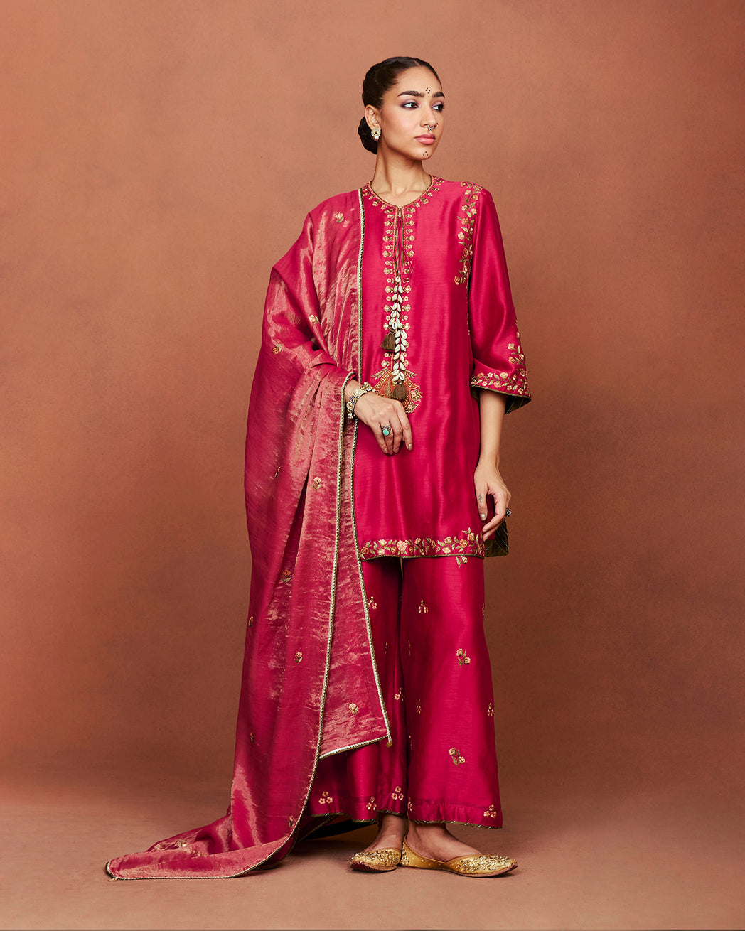 Zoa deep red short kurta set