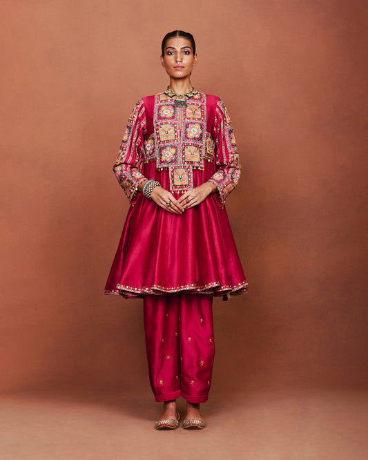 Rai Red Short Anarkali Set