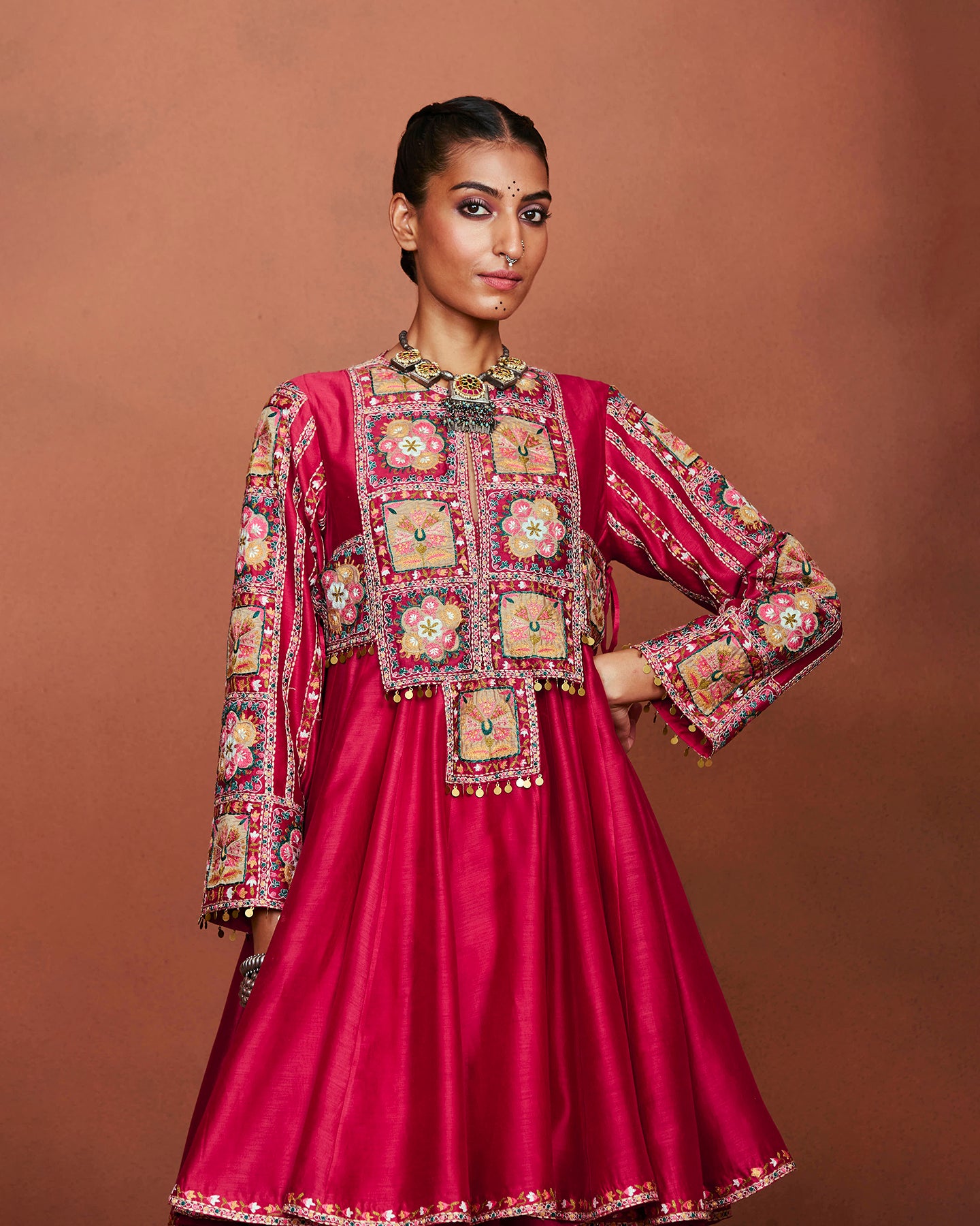 Rai Red Short Anarkali Set