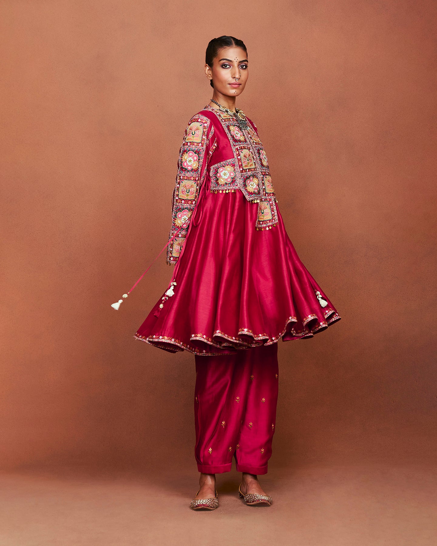 Rai Red Short Anarkali Set