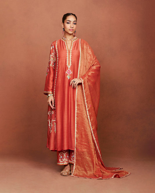 Amu Rusty Orange Long Kurta Set